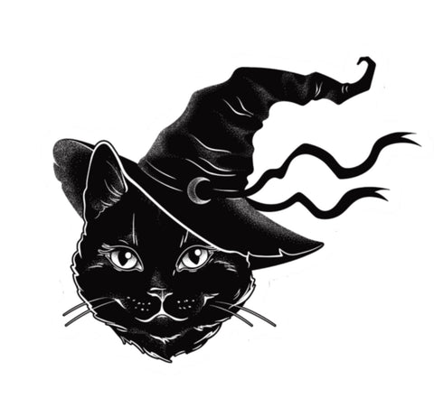 Witches Black Cute Cat Witch Hat Matte Vinyl Sticker
