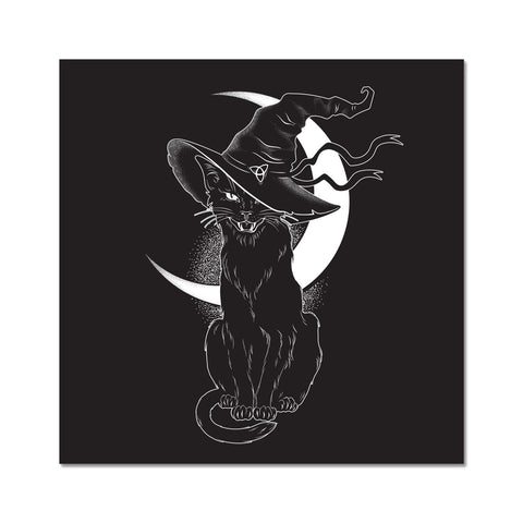 Black Witches Cat Hissing In Hat Crescent Moon Fine Art Print