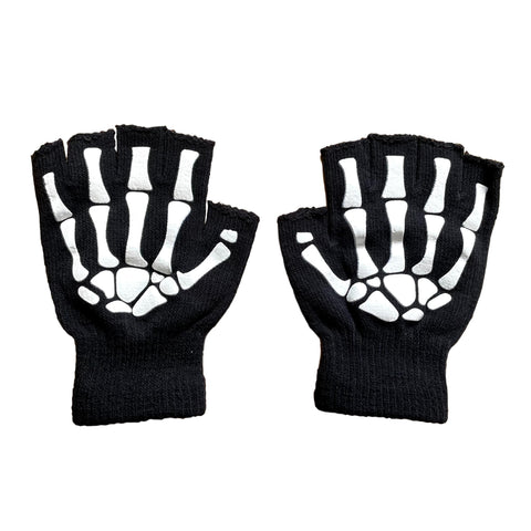 Skeleton Bone Hand Skulls Black and White Fingerless Gloves