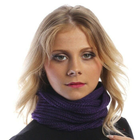 Dark Purple Multifunctional Scarf Snood Headwear Thick Knitted