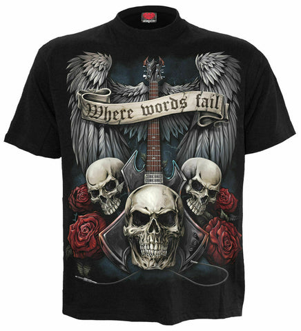 Spiral Direct Unspoken Guitar Where Words Fail Biker Skull Rock Tattoo T-shirt
