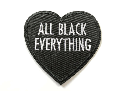 All Black Everything Loveheart Goth Love Darkness Fabric Iron On Patch