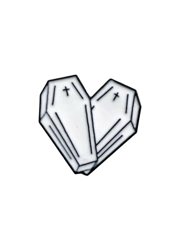 White Double Coffin Heart Loveheart Enamel Pin Badge