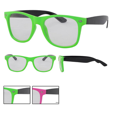 Sunglasses With Clear Lens Pink or Green / Black Arms
