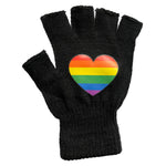 LGBTQ Gay Pride Rainbow Flag Heart Print Black Fingerless Gloves