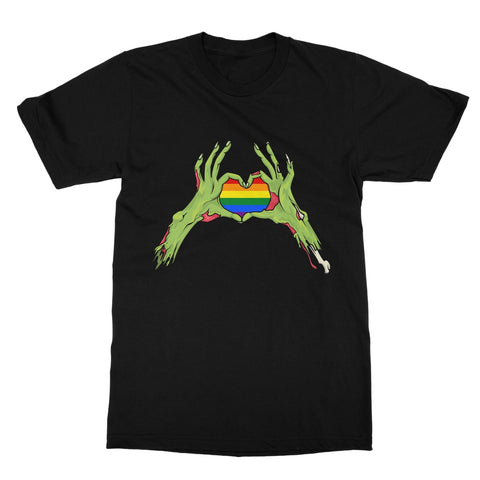 Zombie LGBTQ Heart Hands Pride Flag Softstyle T-Shirt
