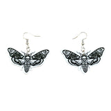 Deaths Head Hawk Moth Tattoo Style Black and White Dangle Drop Earrings