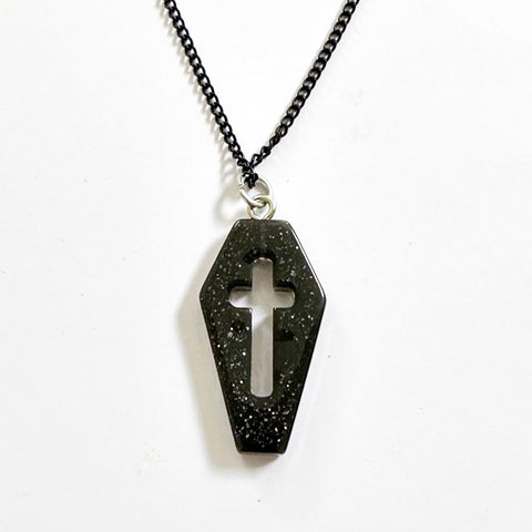 Black Acrylic Cross Coffin Glitter Pendant Chain Gothic Emo Necklace