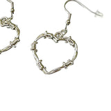Barbwire Small Heart Chrome Dangle Drop Earrings Industrial Goth