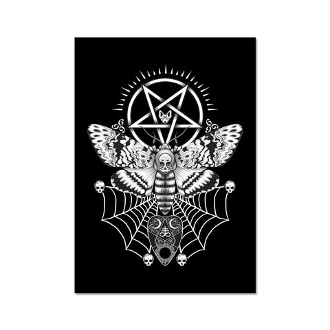 Deaths Head Hawk Moth Pentagram Black Fine Art Print