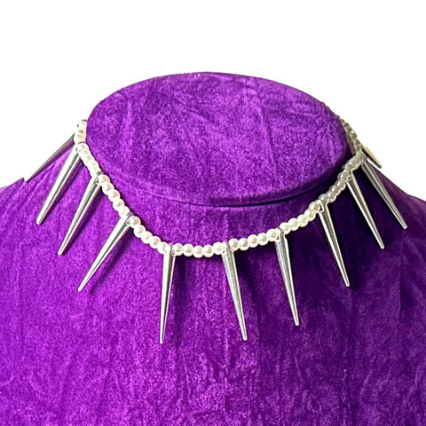 Spiked Mini Pearl Necklace Choker Spikes Studs Rivets Emo Gothic