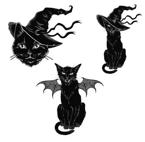 Witches Black Cat Gothic Matte Vinyl Sticker Set of 3 Stickers