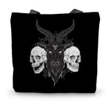 Baphomet 666 Goat Skulls Black Canvas Tote Bag