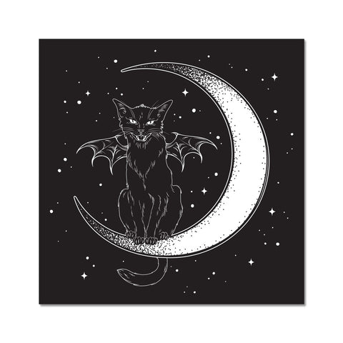 Black Witches Cat Night Sky Crescent Moon Fine Art Print