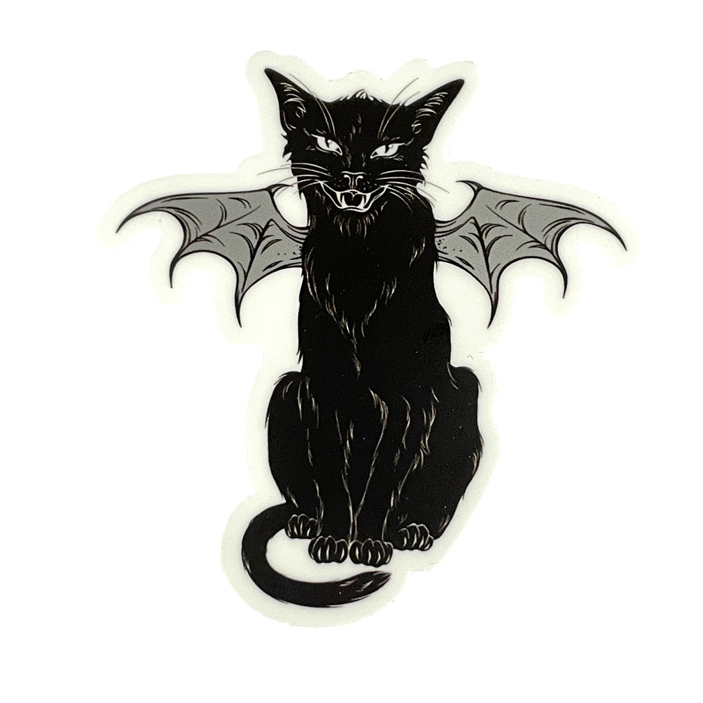 Witches Black Cat Hissing Bat Wings Matte Vinyl Sticker Vicious