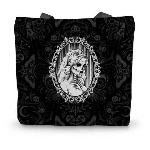 The Queen Crowned Skull Cameo Patterned Canvas Tote Bag