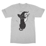 Black Witches Cat Hissing In Hat Crescent Moon T-Shirt