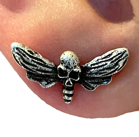 Deaths Head Moth Mothman Horror Lecter Occult Skull Stud Earrings