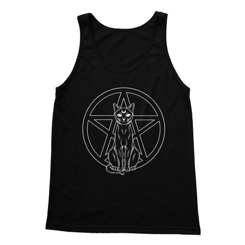 Pentagram Witches Cat Goth Kitty Outline Tank Top