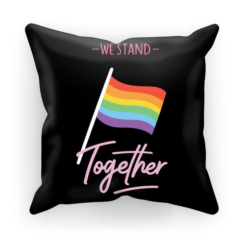 We Stand Together LGBTQ Pride Flag Black Soft Faux Suede Cushion