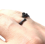 Black Rose Gun Metal Flower Gothic Ring Adjustable Size Goth