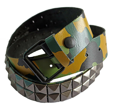 Bullet 69 Army Green Camo Camouflage Military Gun Metal Pyramid Studded Leather