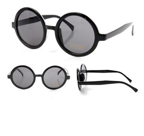 Black Round Lens Hipster Geek Chic Sunglasses