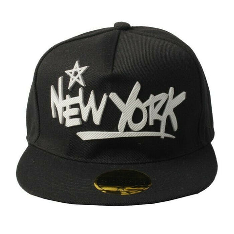 New York Black and White Flat Cap Snapback Hat