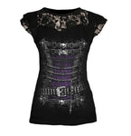 Spiral Direct Waisted Corset Lace Shoulders Steampunk Pirate Top T-shirt