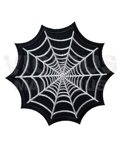 Spiders Web Black Gothic Fabric Patch Iron On Sew On Embroidered Badge