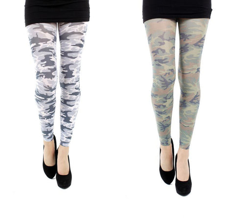 Pamela Mann Military Printed Footless Tights Black/White or Green