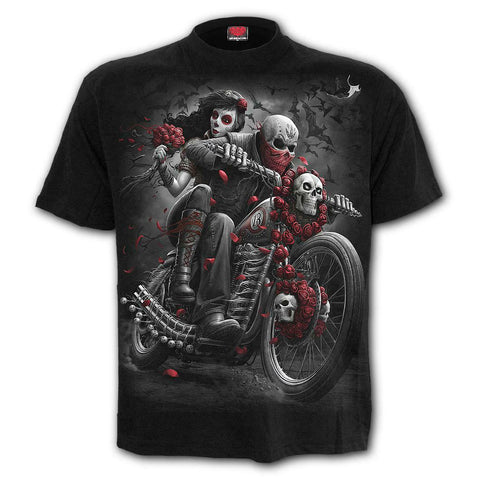 Spiral Direct Day of the Dead DOTD Sugar Skull Roses Motorbike T-shirt