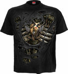 Spiral Steam Punk Ripped Biker Skulls Mechanical Goth T-shirt
