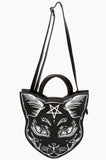 Banned Apparel Nemesis Cat Shaped Satanic With Symbols Hand Bag