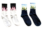 Flame Flaming Skater Socks Black Yellow Pink Flames Sports Crew Sock
