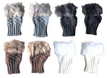 Furry Knitted Checked Stitch Fingerless Gloves Thumb Holes Wristwarmers