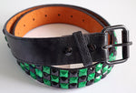 Bullet 69 Green and Black Metallic Shiny Pyramid Stud Studded Belt