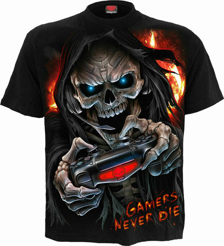 Spiral Direct RESPAWN Gamers Never Die Skeleton Grim Reaper Gaming T-shirt