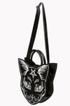 Banned Apparel Nemesis Cat Shaped Satanic With Symbols Hand Bag