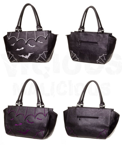 Banned Apparel Bat Wing Bats Handbag Black & Purple / White