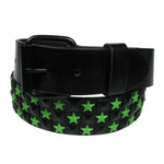 Bullet 69 Checked Pyramid Stud 3 Row Studded Black Studs With Green Stars Belt