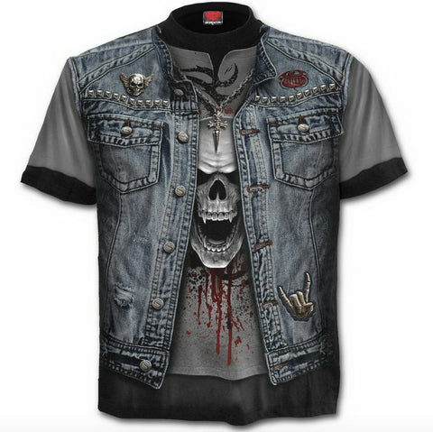 Spiral Direct Thrash Metal All Over Punk Denim Jacket Rocker Print T-shirt