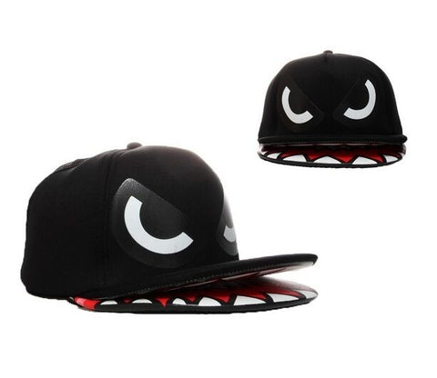 Black Double Peak Monster Mouth Snapback Flat Peaked Cap Hat