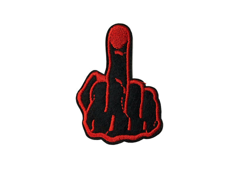Middle Finger Hand Fist Red & Black Fabric Iron On Patch