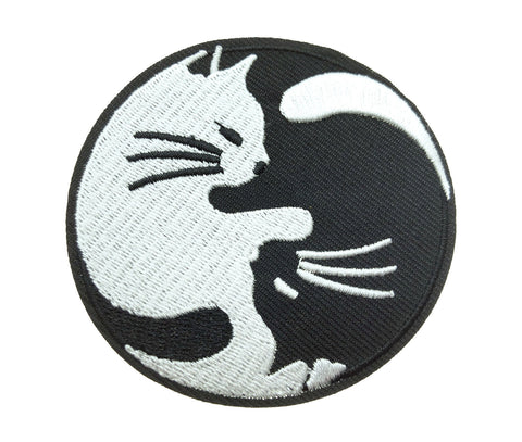 Yin and Yang Cat Kitten Kitty Black and White Fabric Iron on Patch