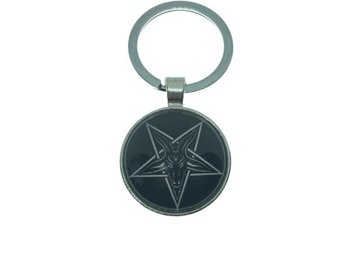Baphomet Pentagram Goat Devil Satanist Metal Black Silver Witch Keyring