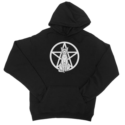 Pentagram Witches Cat Goth Kitty White College Hoodie