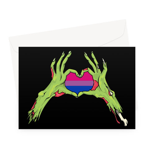 Zombie Bi Heart Hands Pride Flag Greeting Card