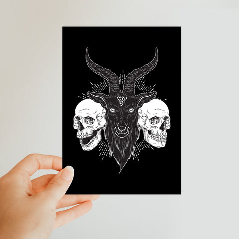 Baphomet 666 Goat Skulls Black Classic Postcard