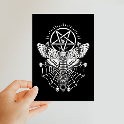 Deaths Head Hawk Moth Pentagram Black Classic Postcard